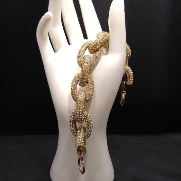 J.Crew Pave Rhinestone Gold Tone Chain Link Bracelet Statement Jewelry - Picture 1 of 6